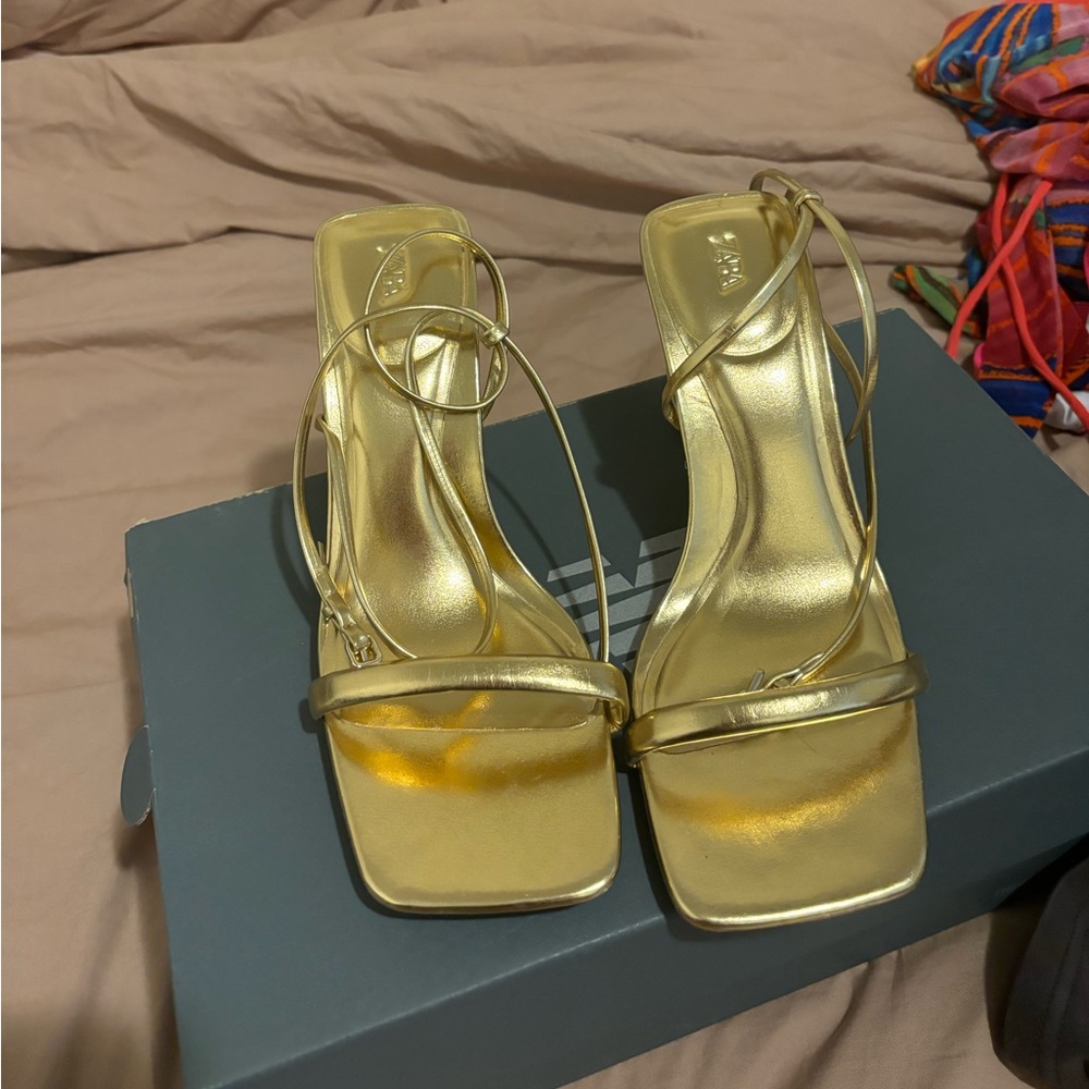Gold Zara Kitten Heels